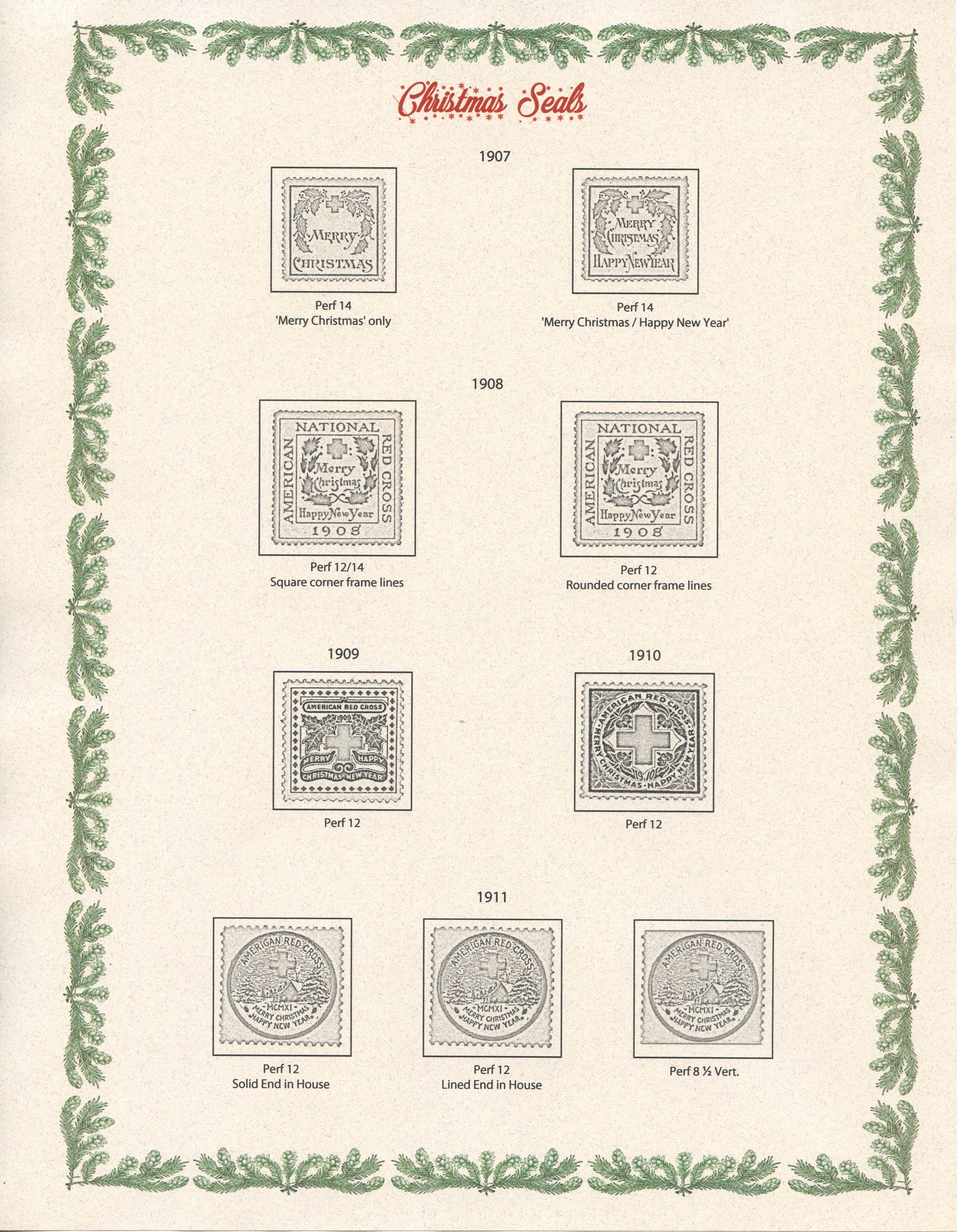 U.S. National Christmas Seal Stamp Album Pages, blank pages with title &  border